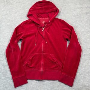 Express Hoodie Womens M Red Velour Full Zip Y2K Velvet Soft Lounge Casual Jacket